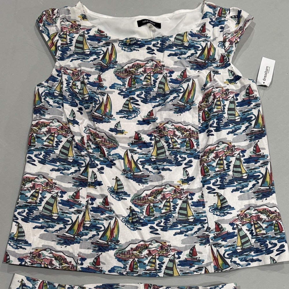 Nine West Multicolor Sailboat Print Skirt Set